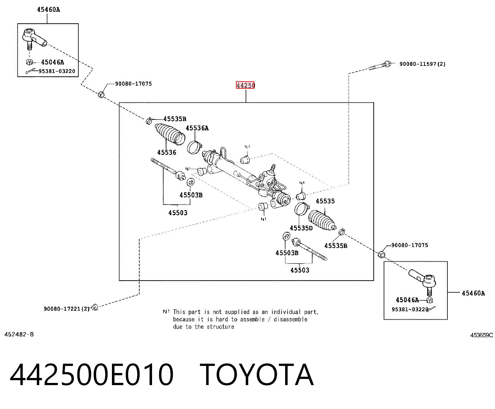 442500E010 Toyota Cremalheira da direção