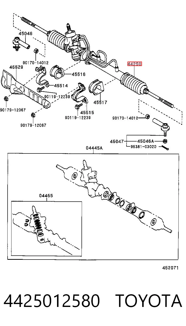 4425012580 Toyota Cremalheira da direção