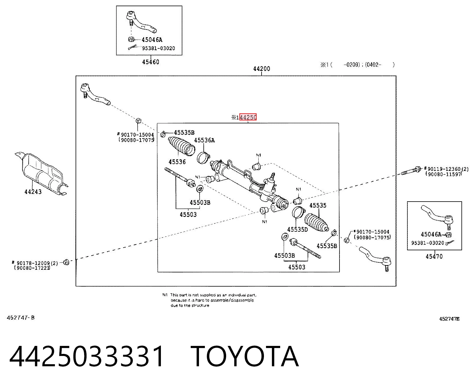 4425033331 Toyota Cremalheira da direção
