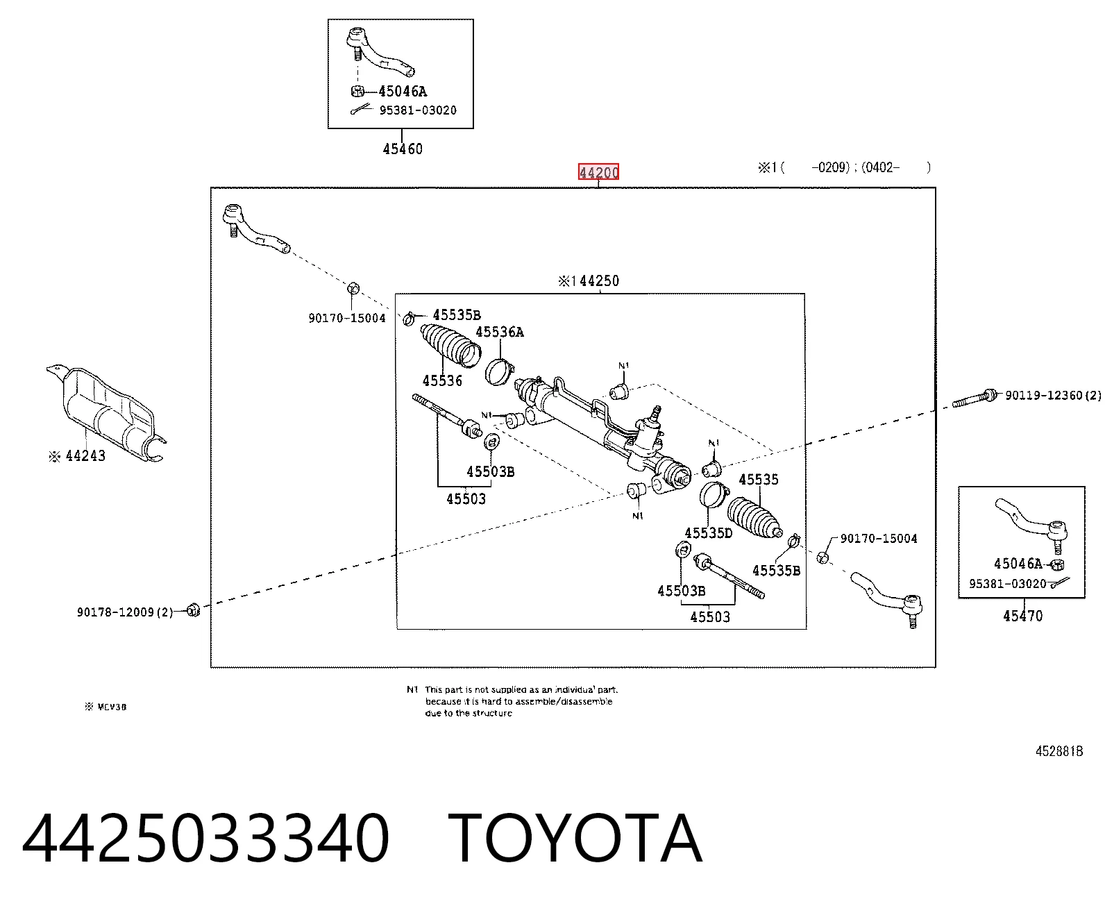 4425033340 Toyota Cremalheira da direção