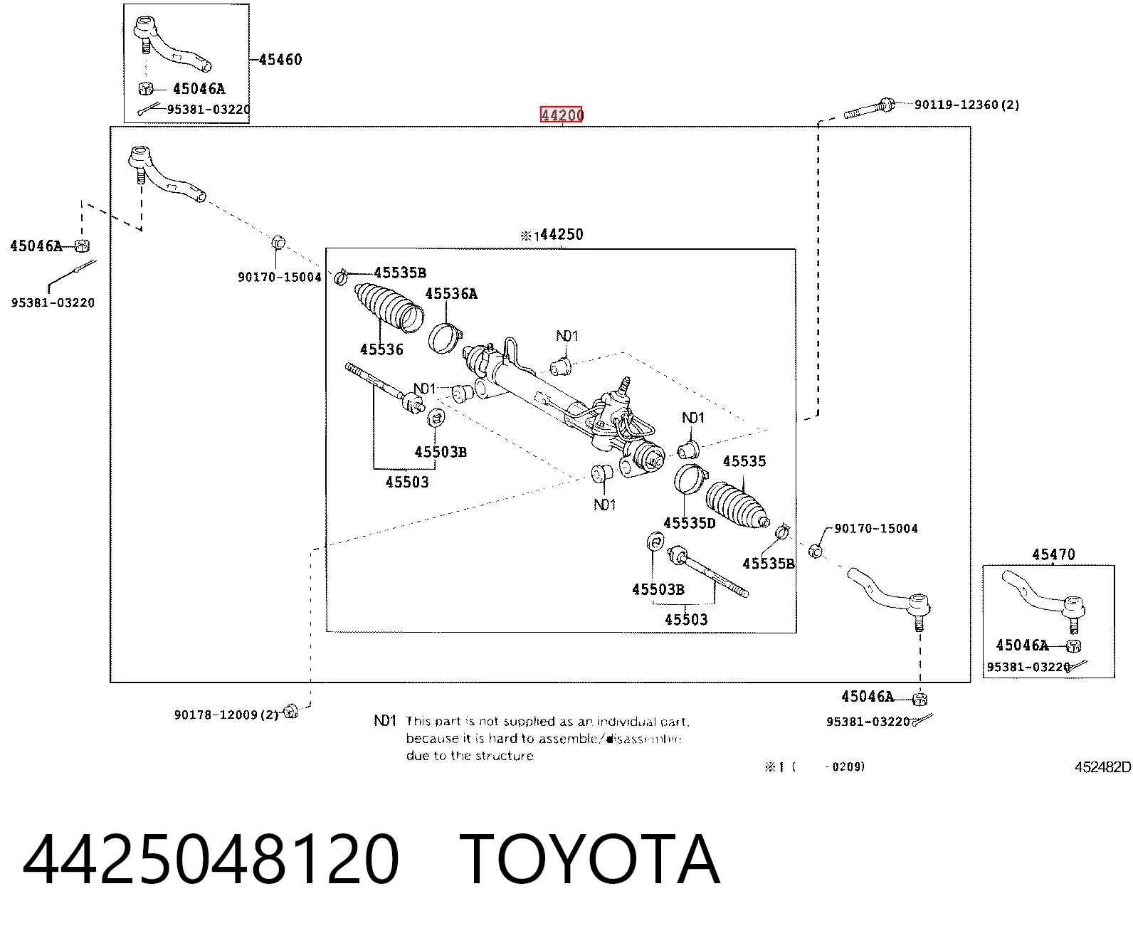 4425048120 Toyota Cremalheira da direção