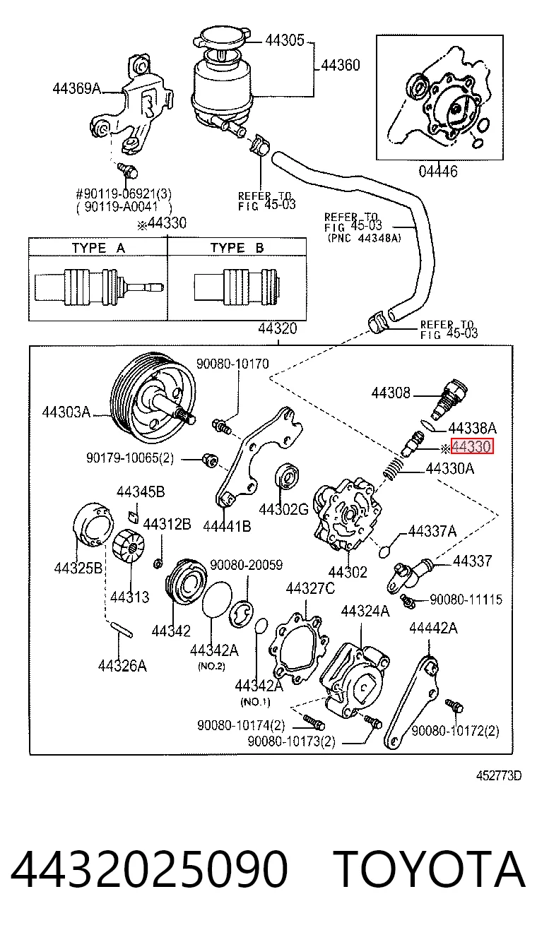 4432025090 Toyota Bomba da Direção hidrâulica assistida