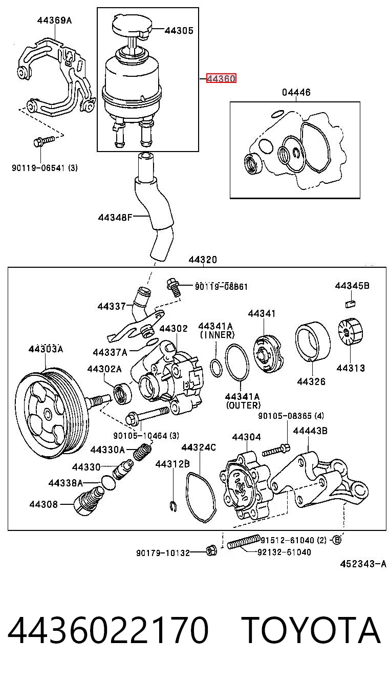 4436022170 Toyota Tanque de bomba da Direção hidrâulica assistida