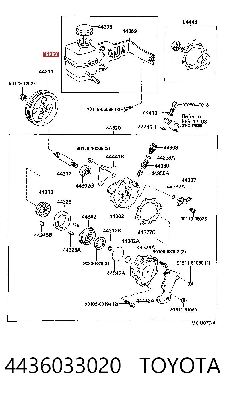 4436033020 Toyota Tanque de bomba da Direção hidrâulica assistida