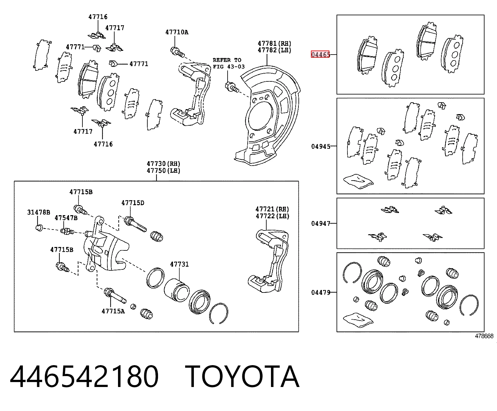 446542180 Toyota Sapatas do freio dianteiras de disco