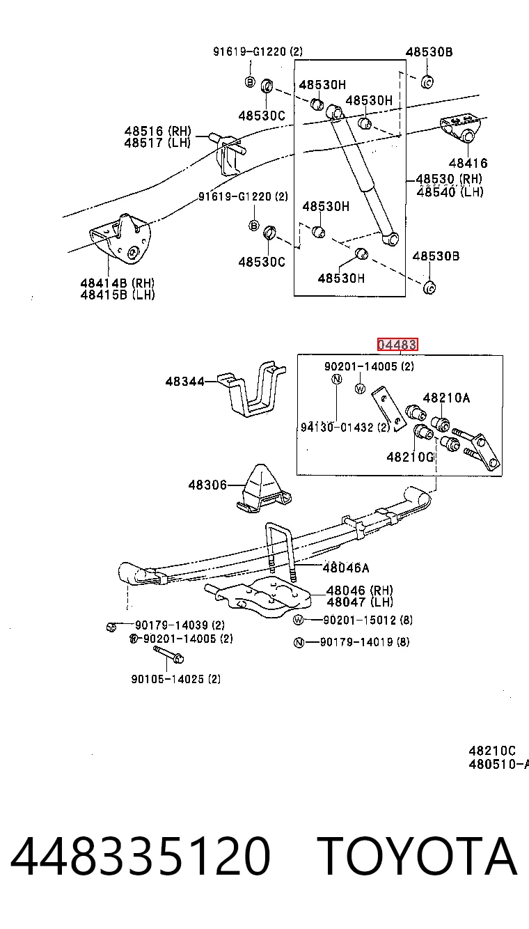 448335120 Toyota Argola da suspensão de lâminas traseira