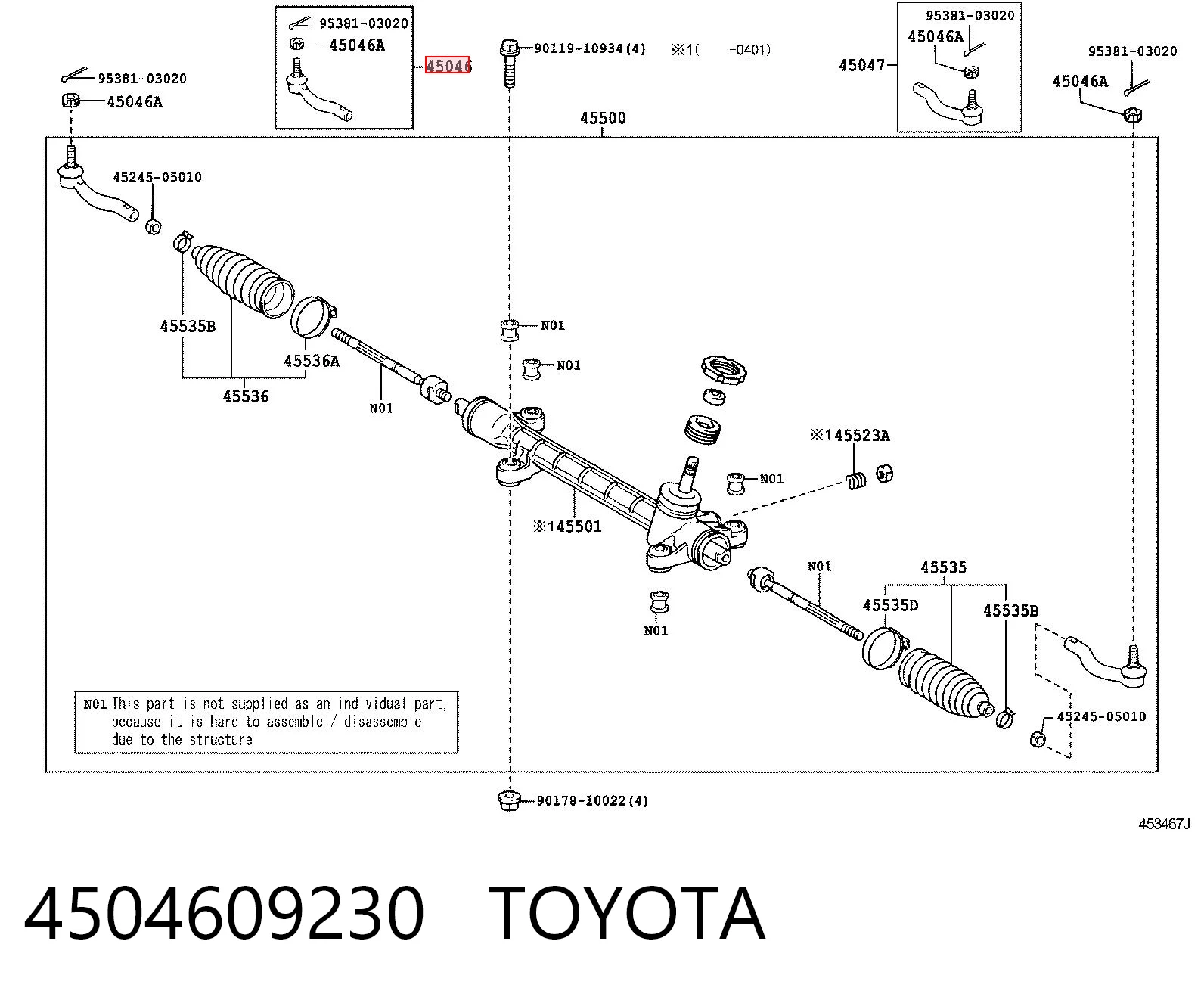 4504609230 Toyota Ponta externa da barra de direção