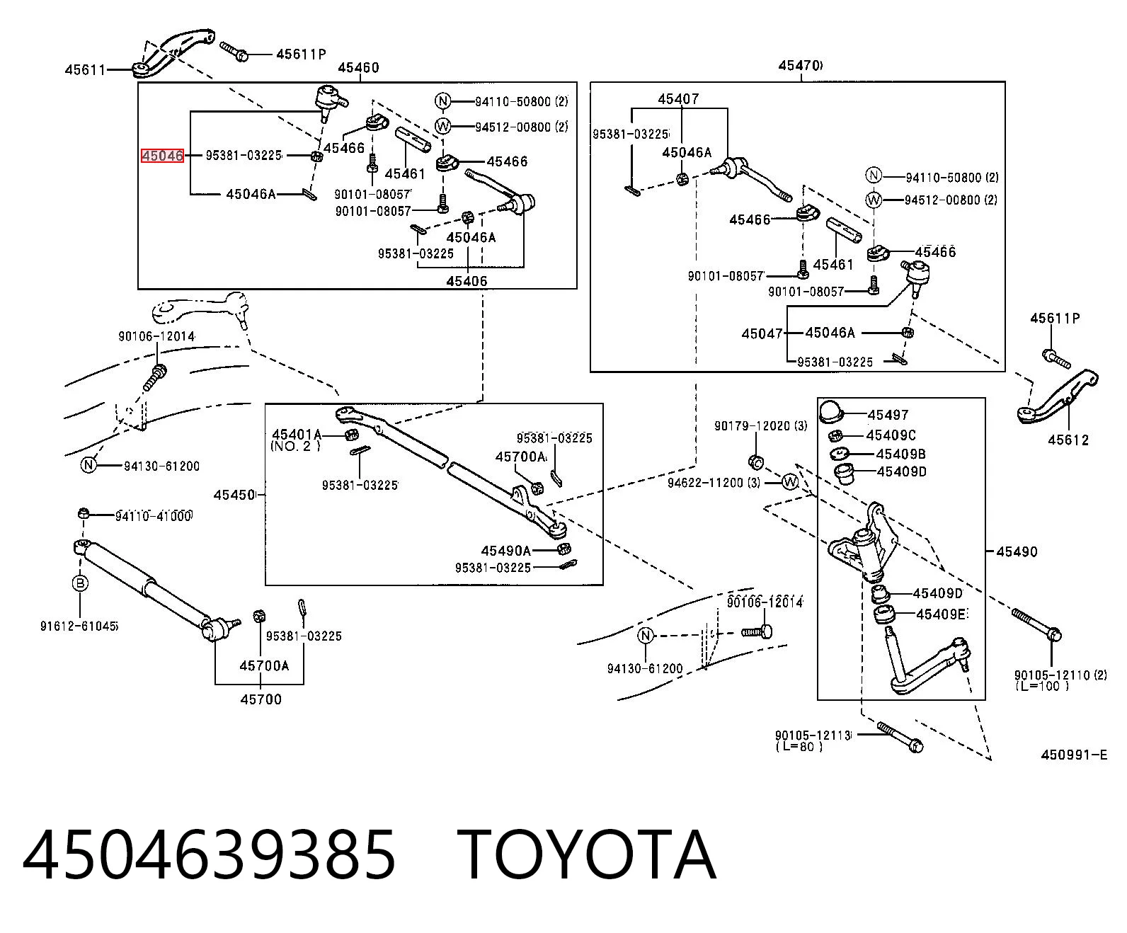 4504639385 Toyota Ponta externa da barra de direção
