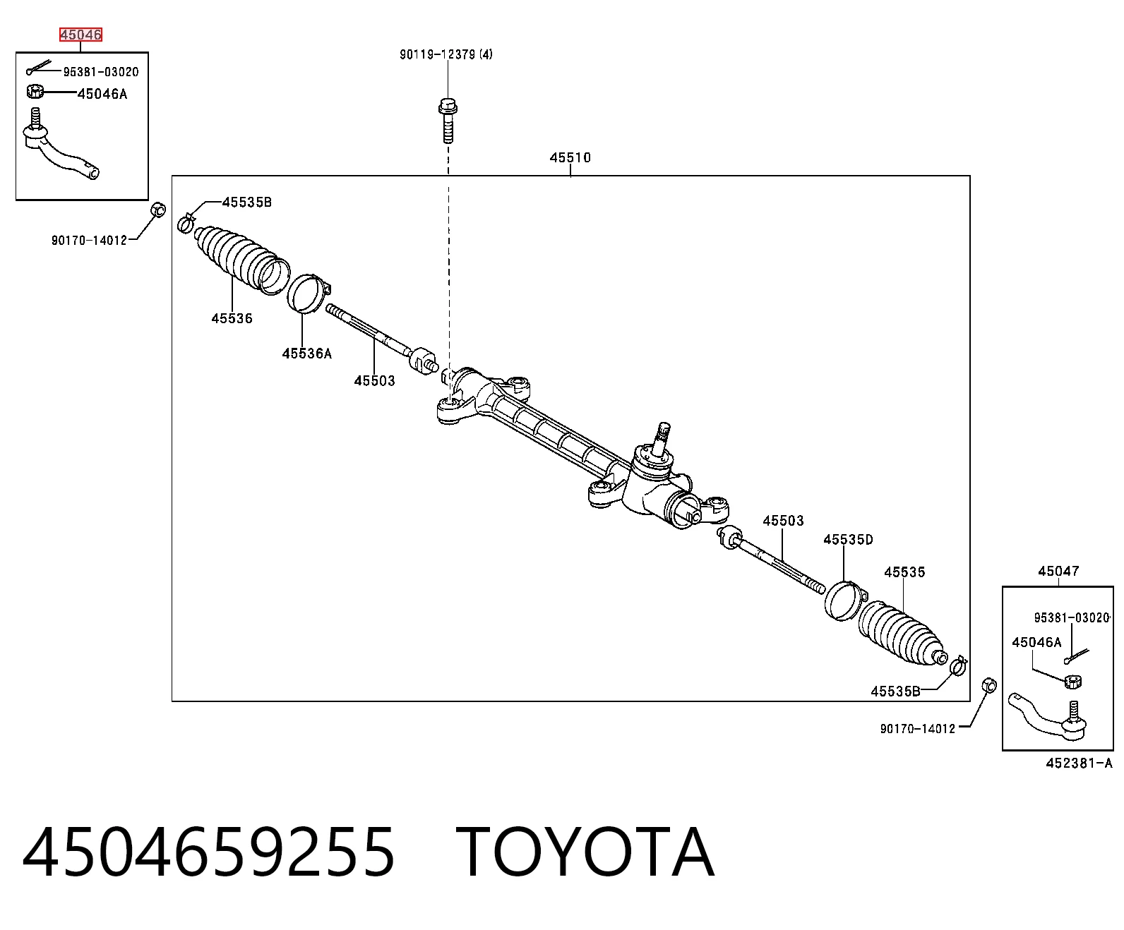 4504659255 Toyota Ponta externa da barra de direção