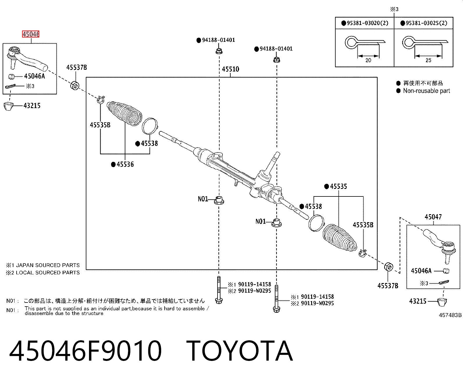 45046F9010 Toyota Ponta externa da barra de direção