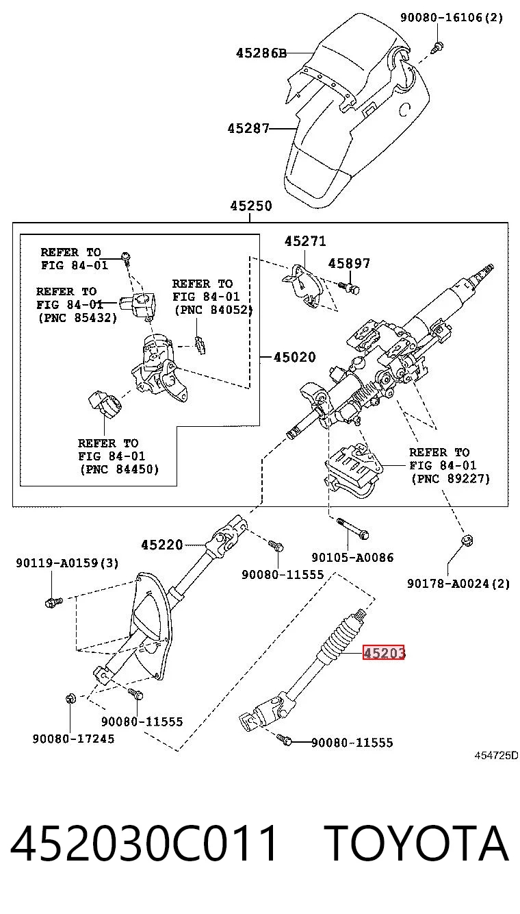452030C011 Toyota Veio da coluna de direção inferior