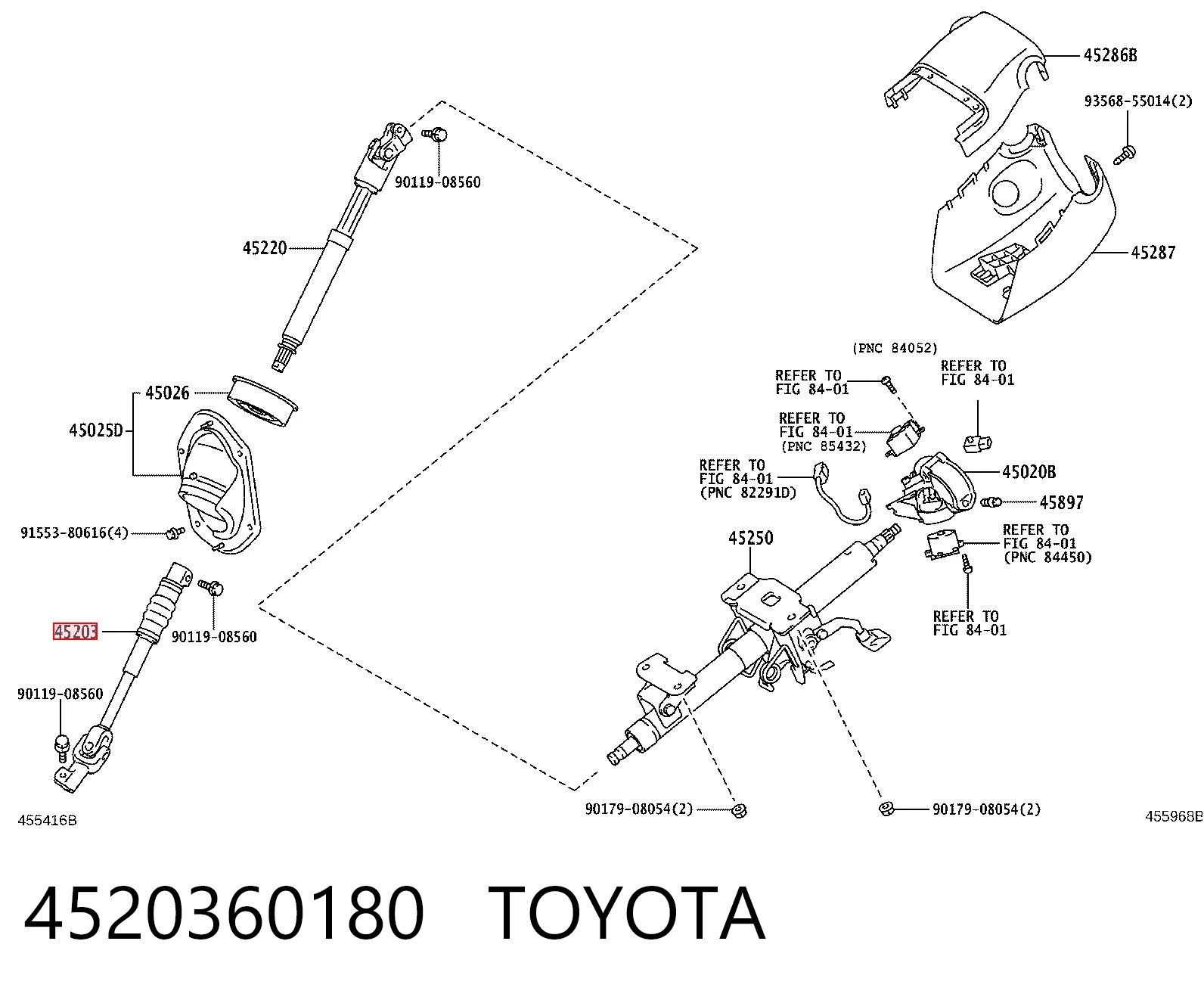 4520360180 Toyota Veio da coluna de direção inferior