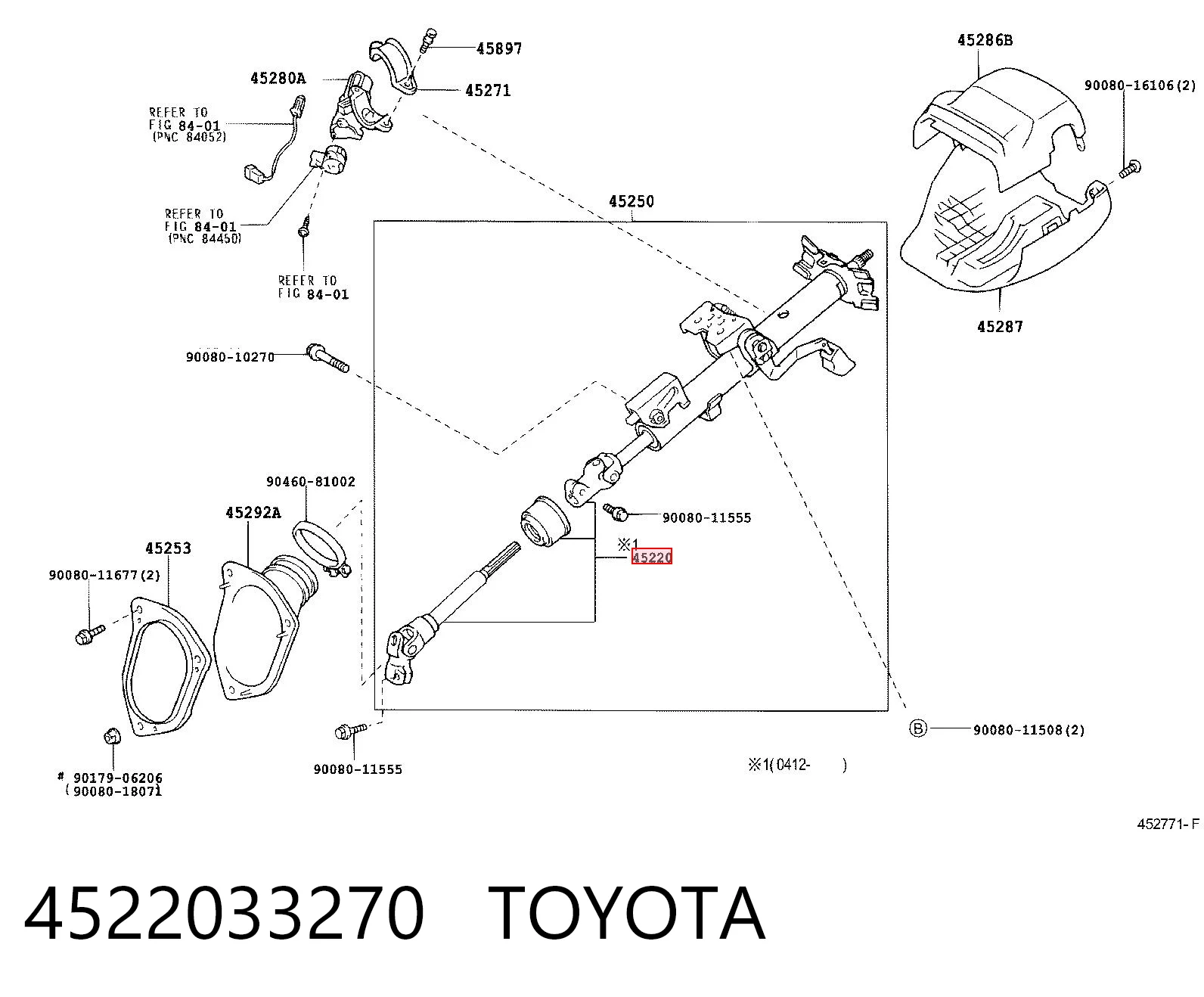 4522033270 Toyota Veio da coluna de direção inferior