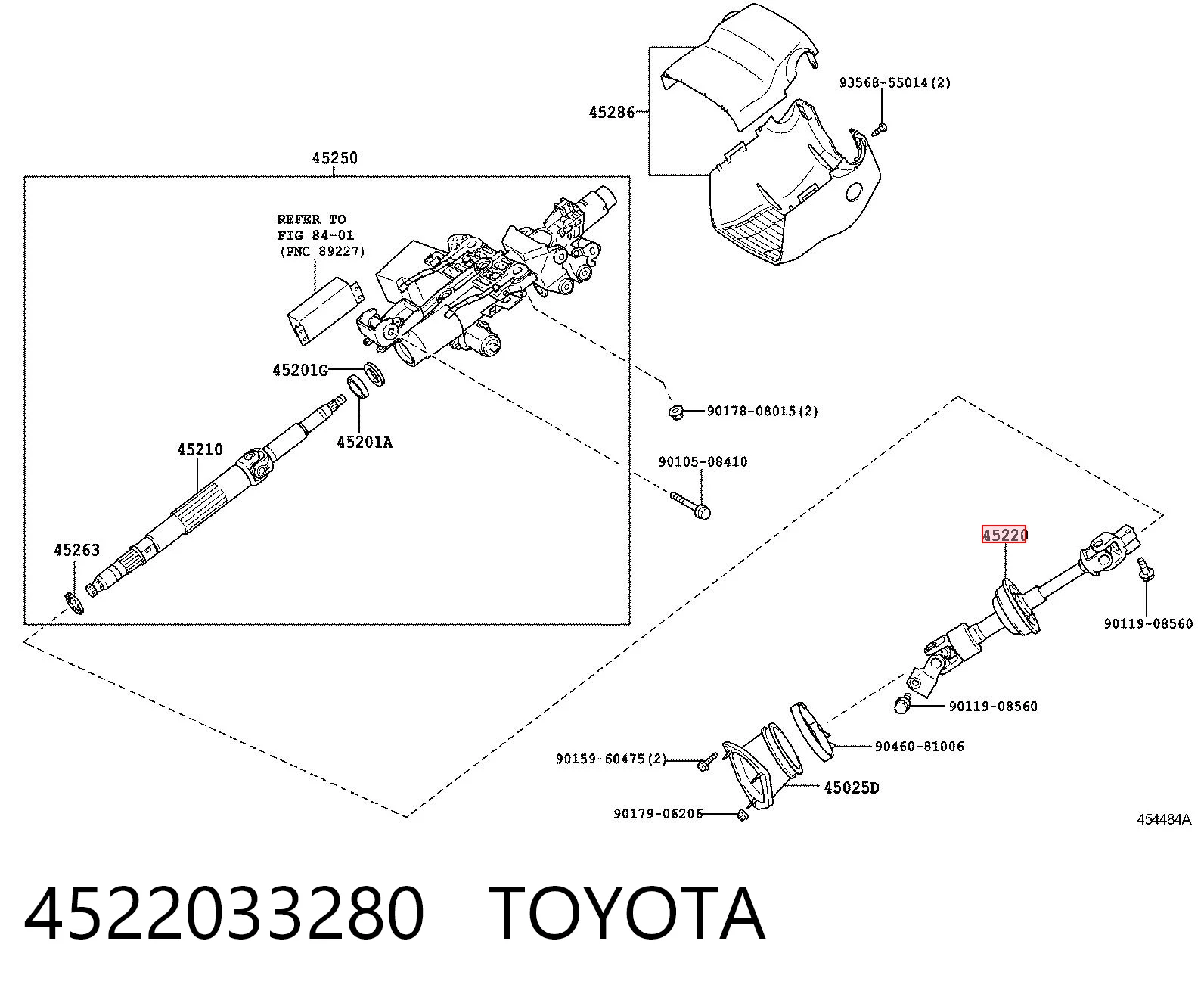 4522033280 Toyota Veio da coluna de direção inferior
