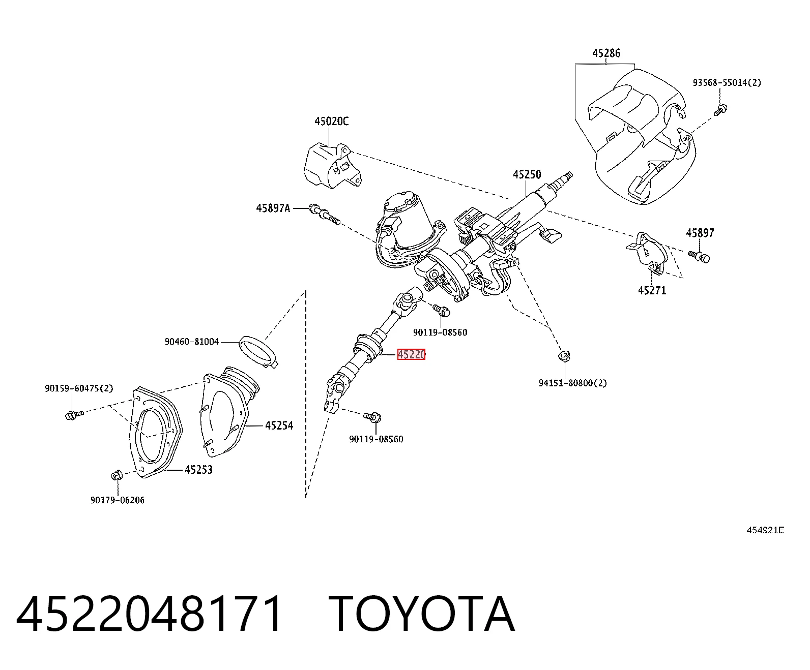 4522048171 Toyota Veio da coluna de direção inferior