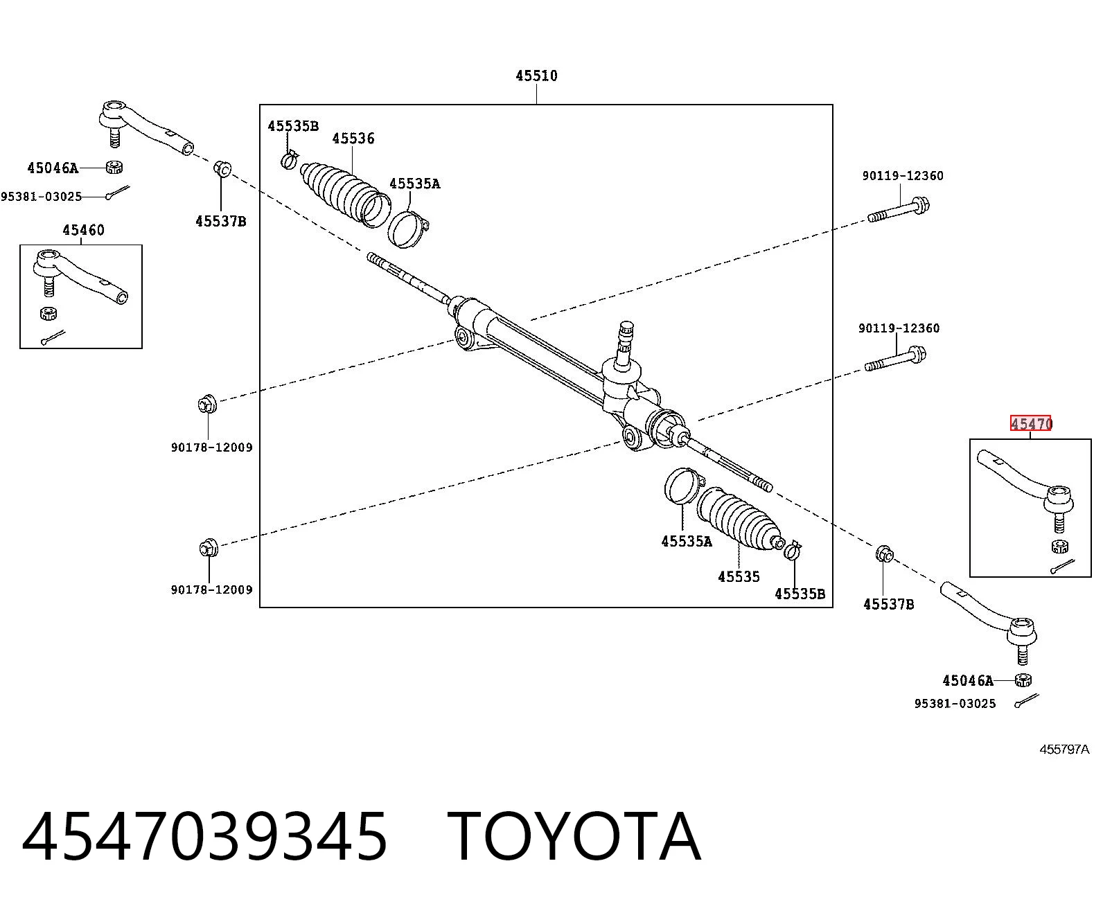 4547039345 Toyota Ponta externa da barra de direção