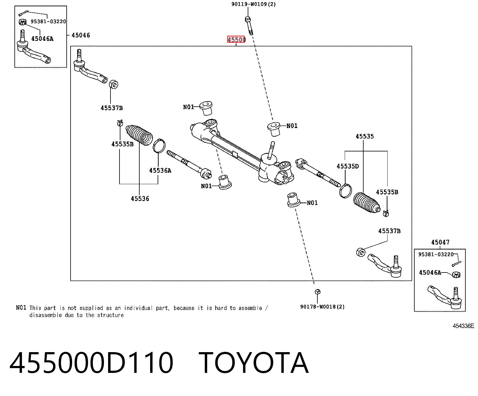 455000D110 Toyota Cremalheira da direção