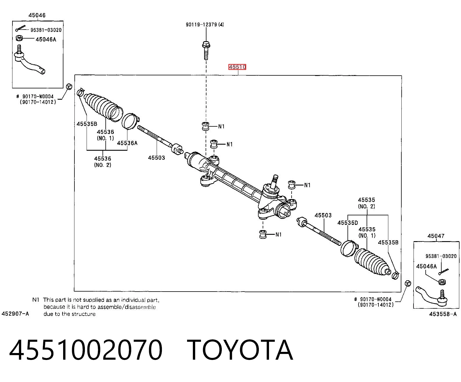 4551002070 Toyota Cremalheira da direção