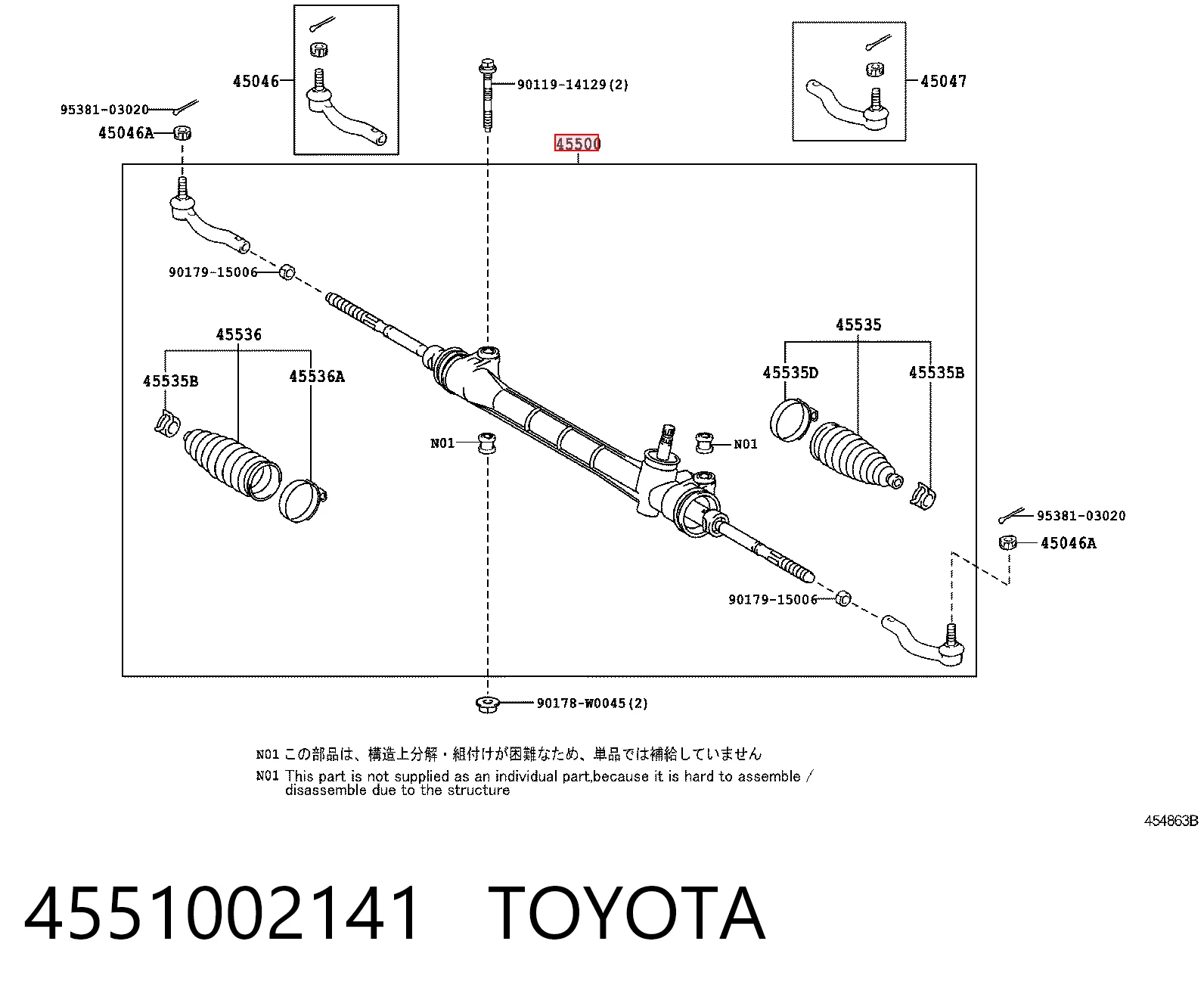 4551002141 Toyota Cremalheira da direção