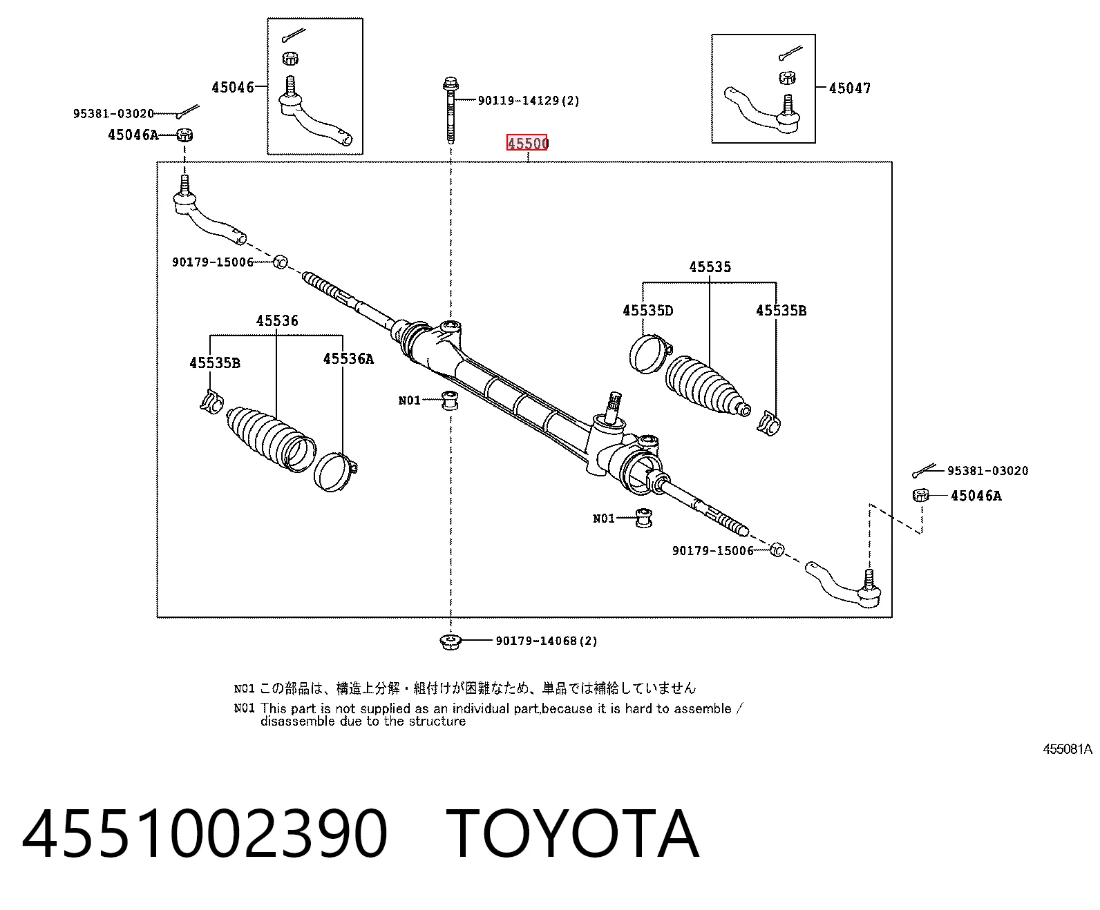 4551002390 Toyota Cremalheira da direção