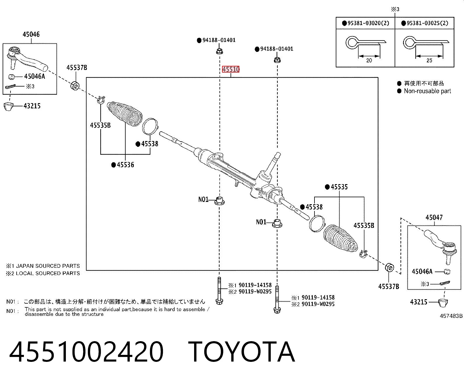 4551002420 Toyota Cremalheira da direção
