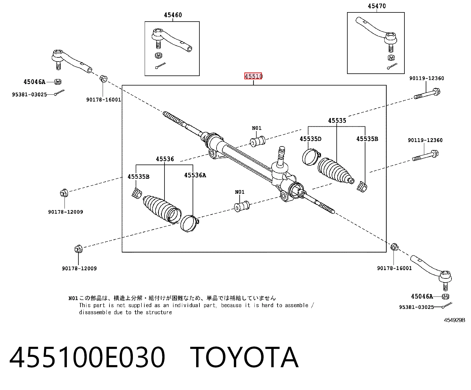 455100E030 Toyota Cremalheira da direção