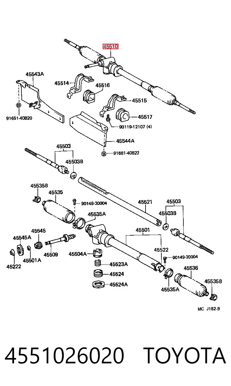 4551026020 Toyota Cremalheira da direção