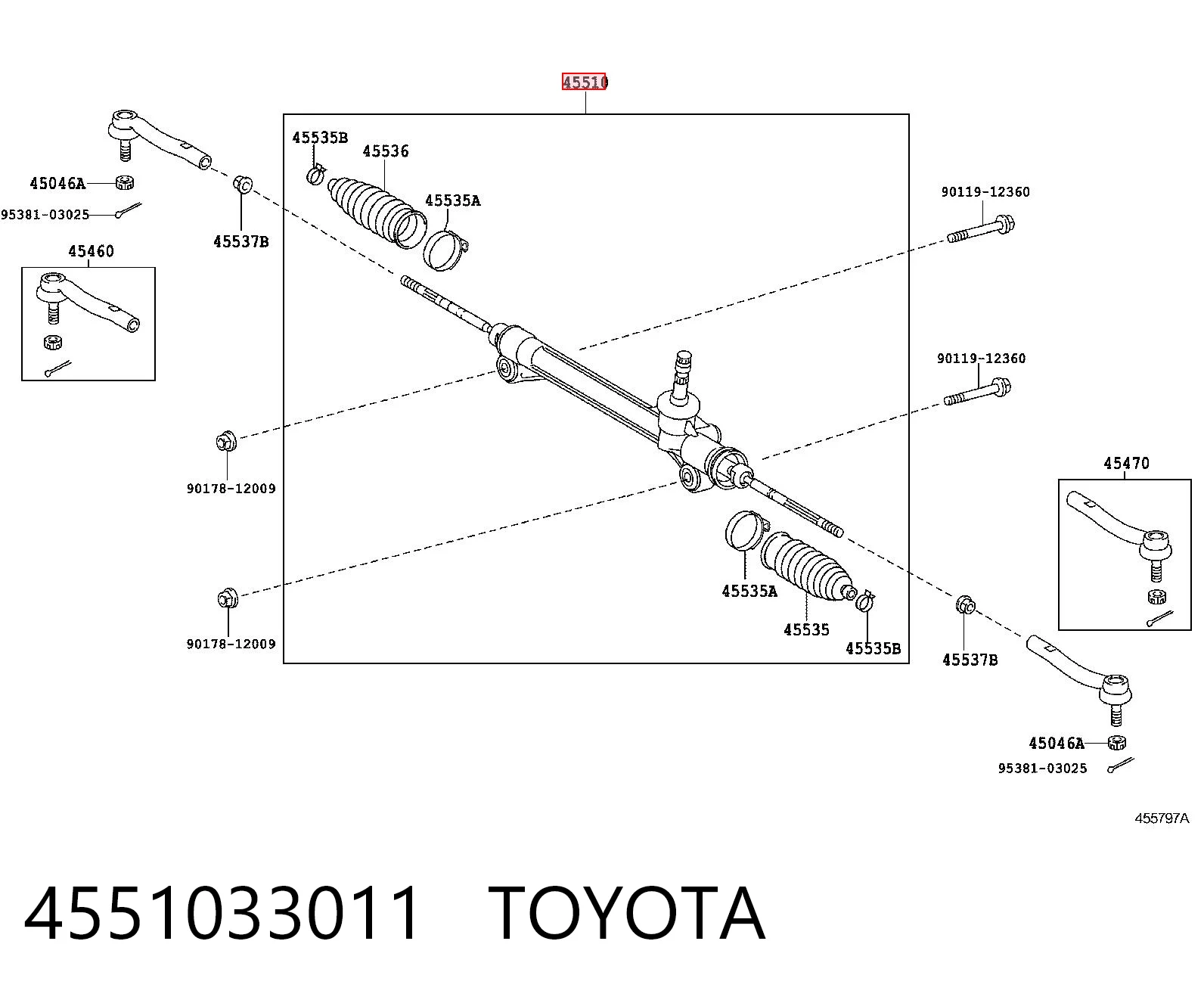 4551033011 Toyota Cremalheira da direção