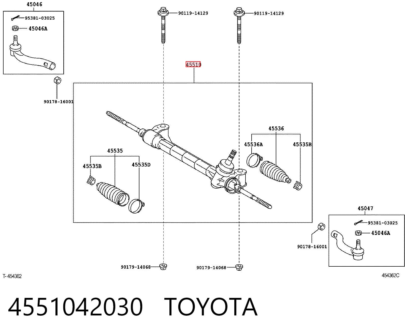 4551042030 Toyota Cremalheira da direção