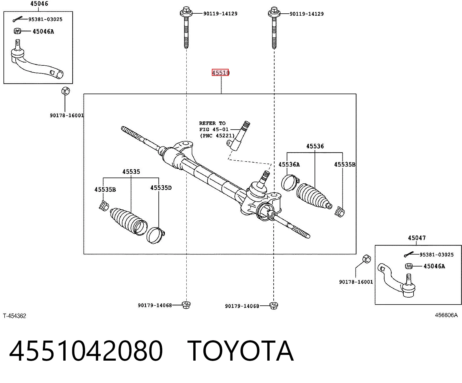 4551042080 Toyota Cremalheira da direção