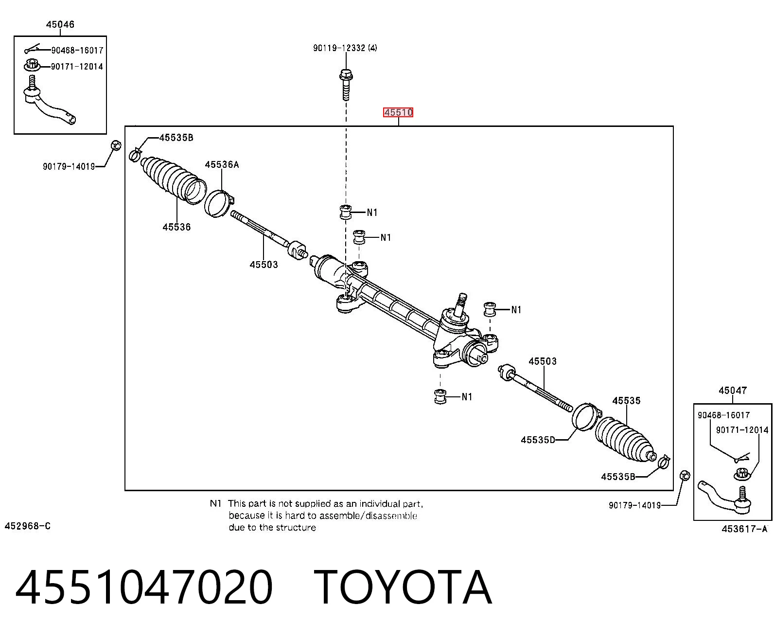 Cremalheira da direção Toyota Prius  NHW20