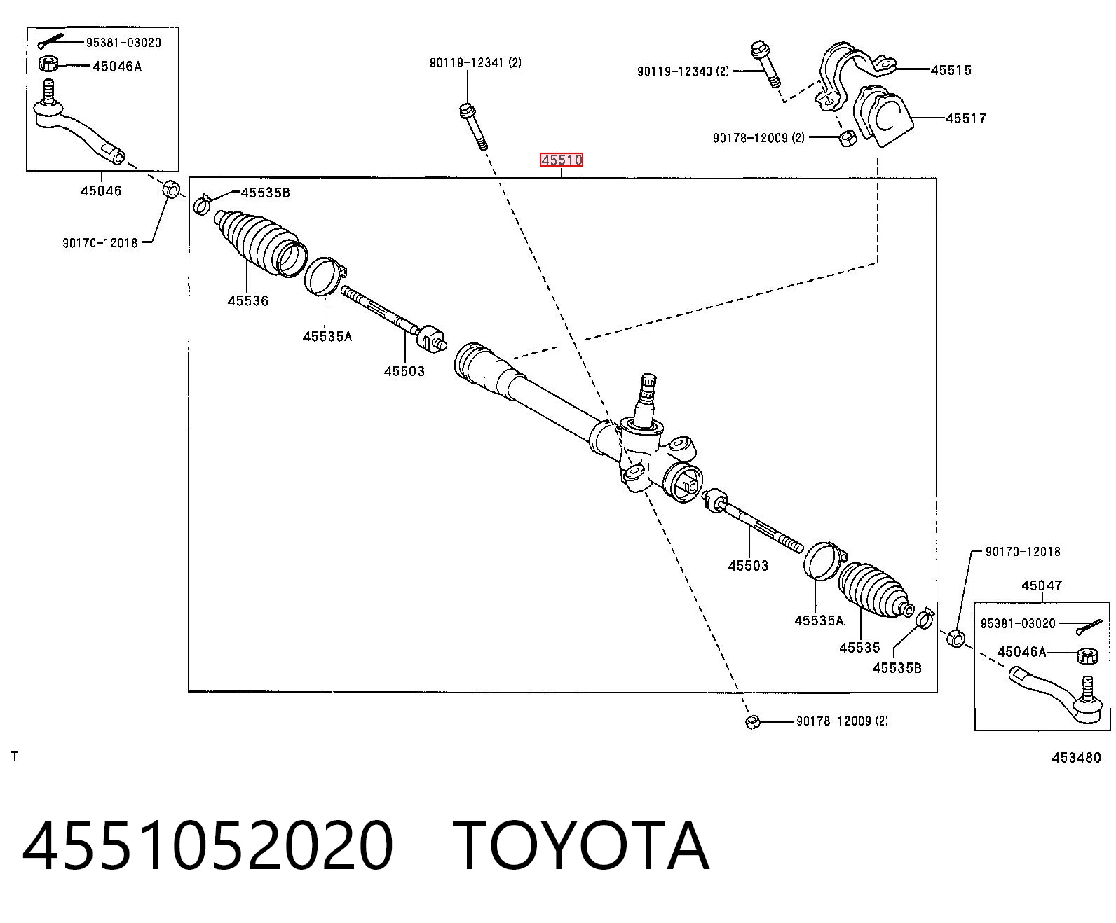 4551052020 Toyota Cremalheira da direção