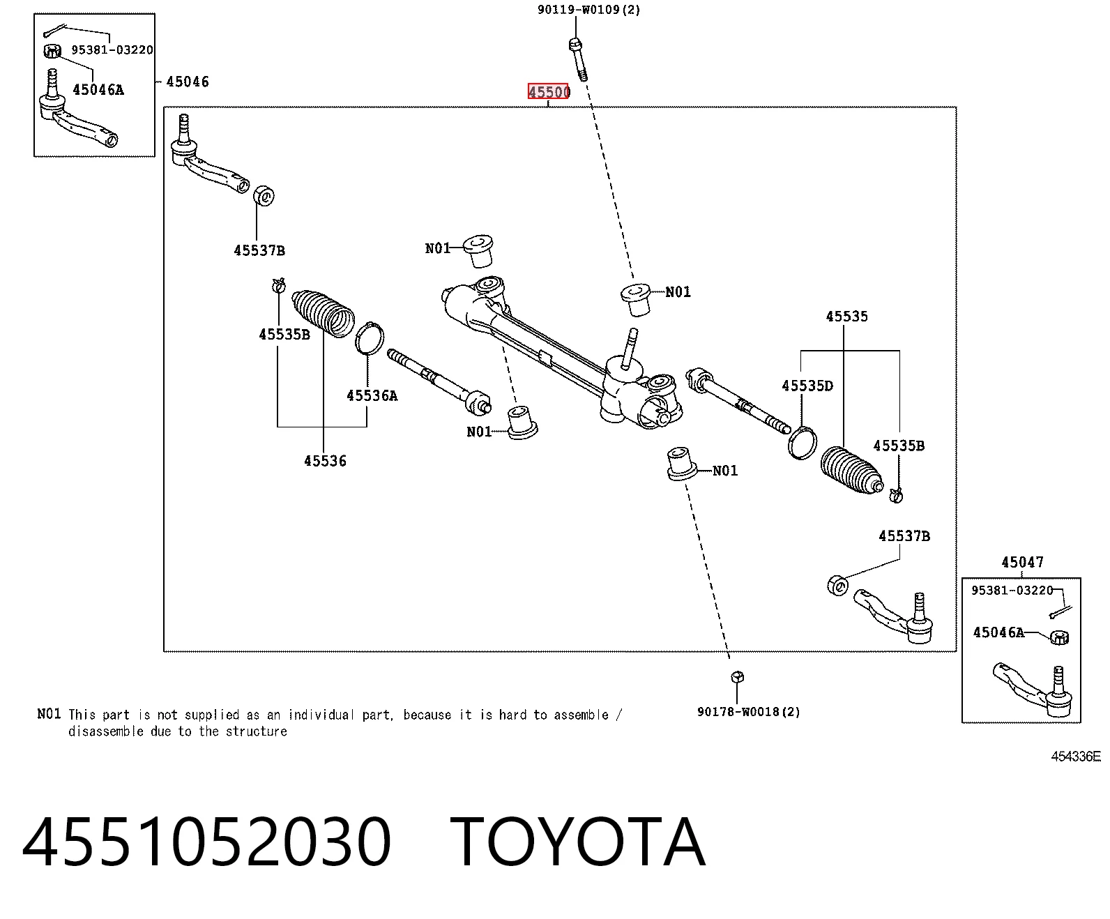 4551052030 Toyota Cremalheira da direção