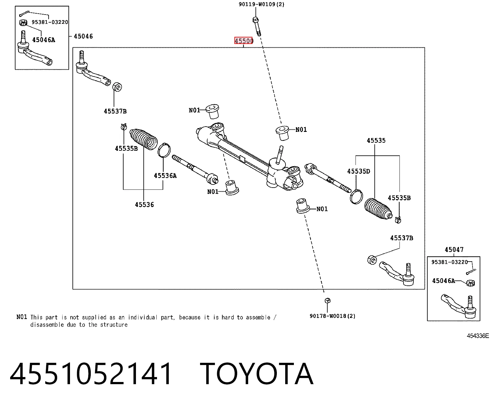 4551052141 Toyota Cremalheira da direção