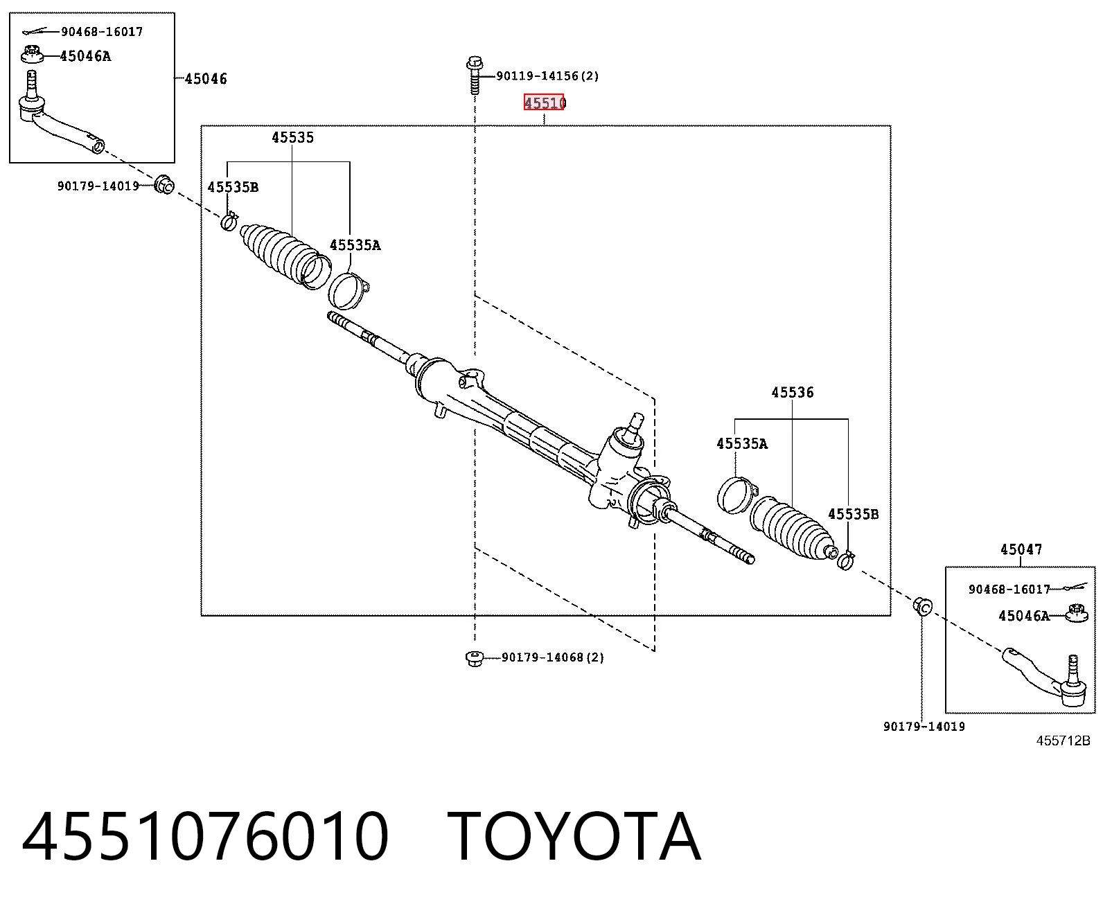 4551076010 Toyota Cremalheira da direção