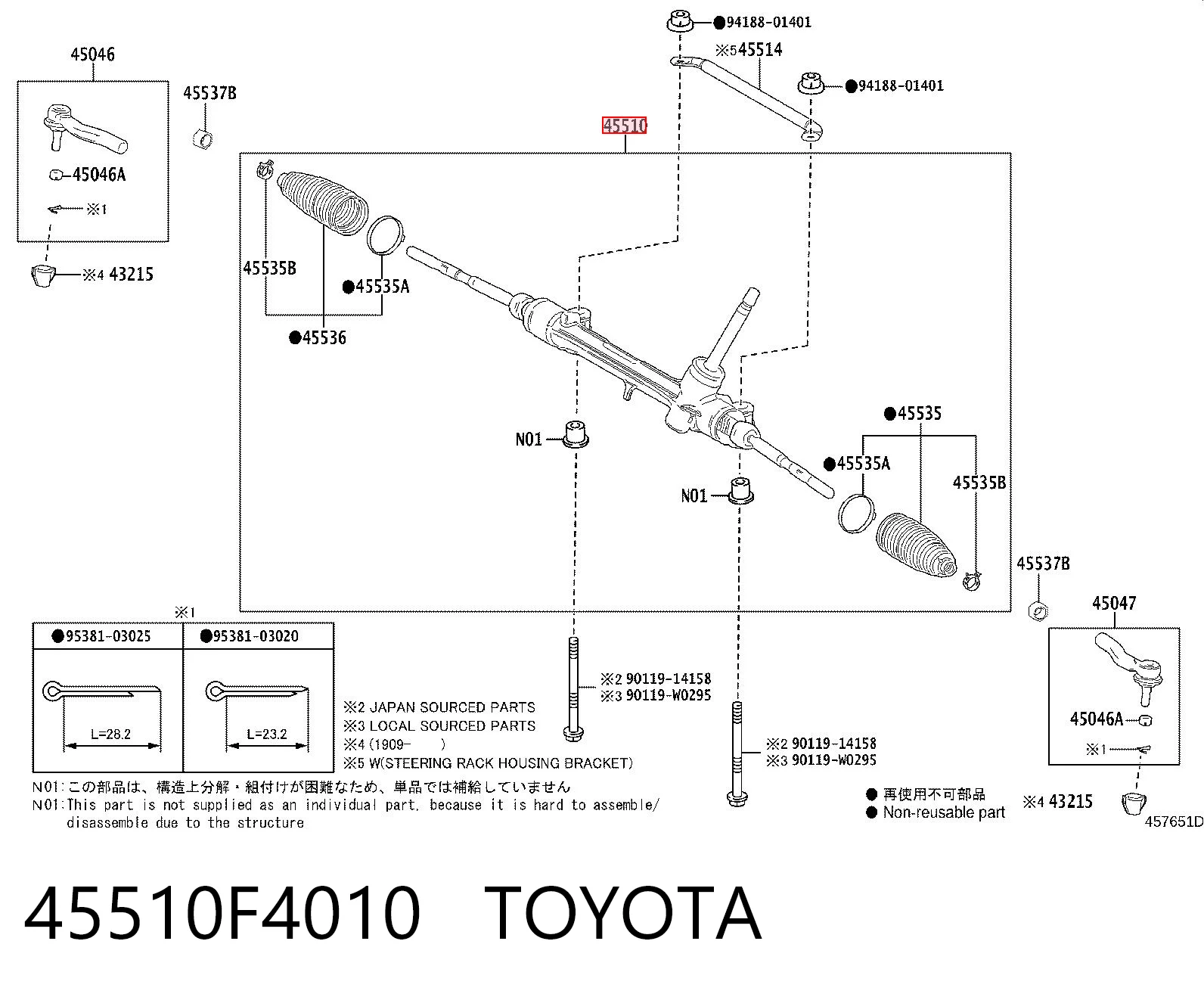 45510F4010 Toyota Cremalheira da direção