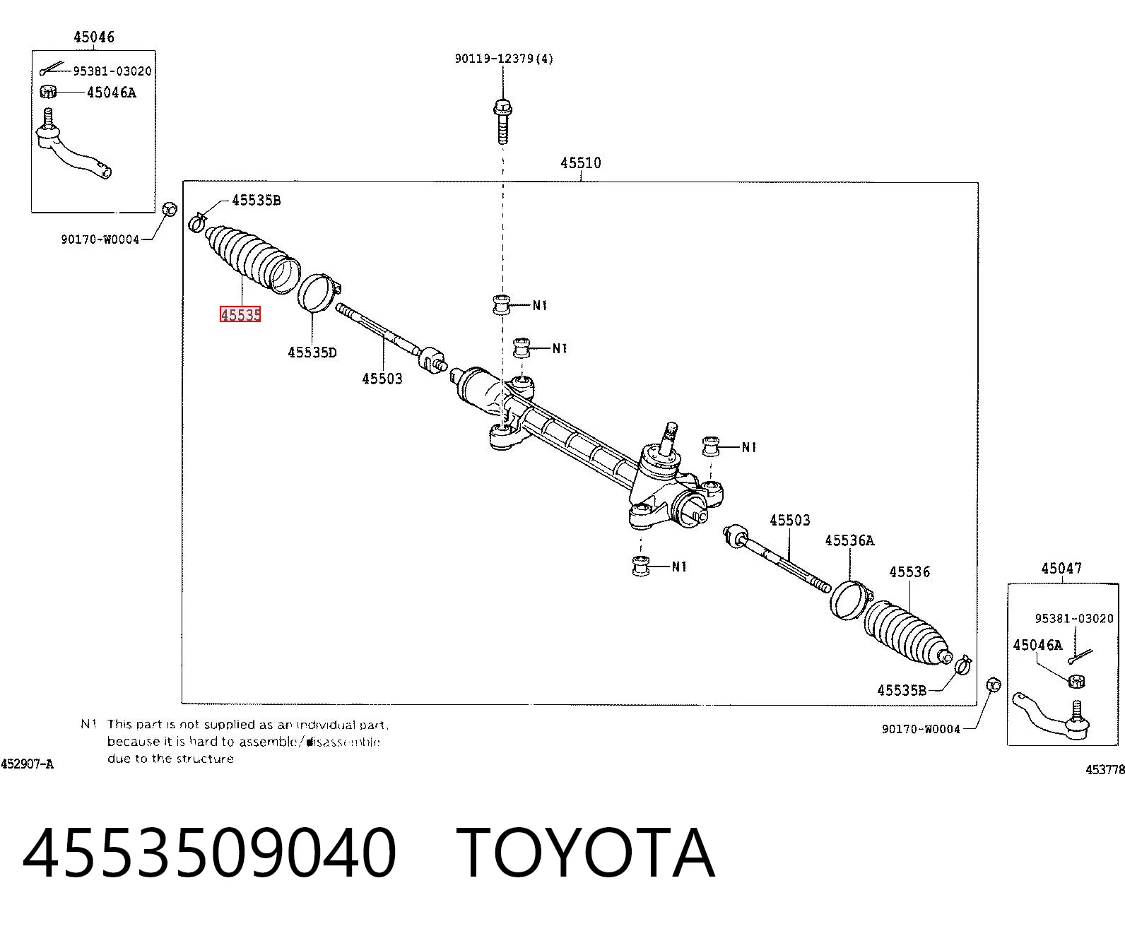 Bota de proteção do mecanismo de direção (de cremalheira) para Toyota Corolla E12U