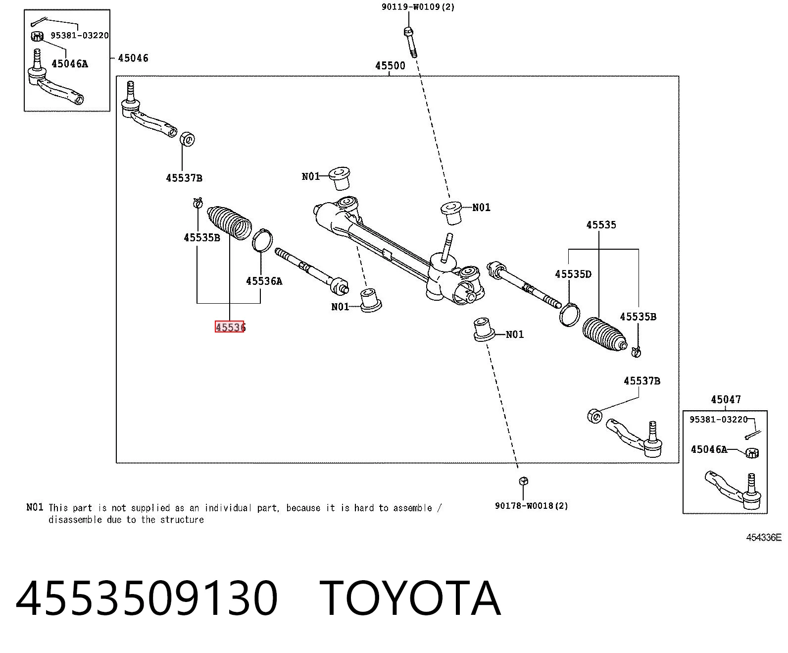 Bota de proteção do mecanismo de direção (de cremalheira) Toyota Yaris  SP90