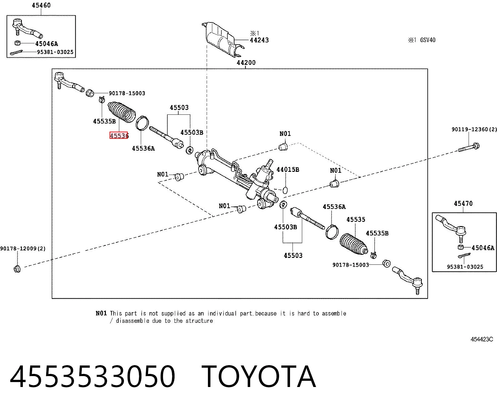 4553533050 Toyota Bota de proteção do mecanismo de direção (de cremalheira)