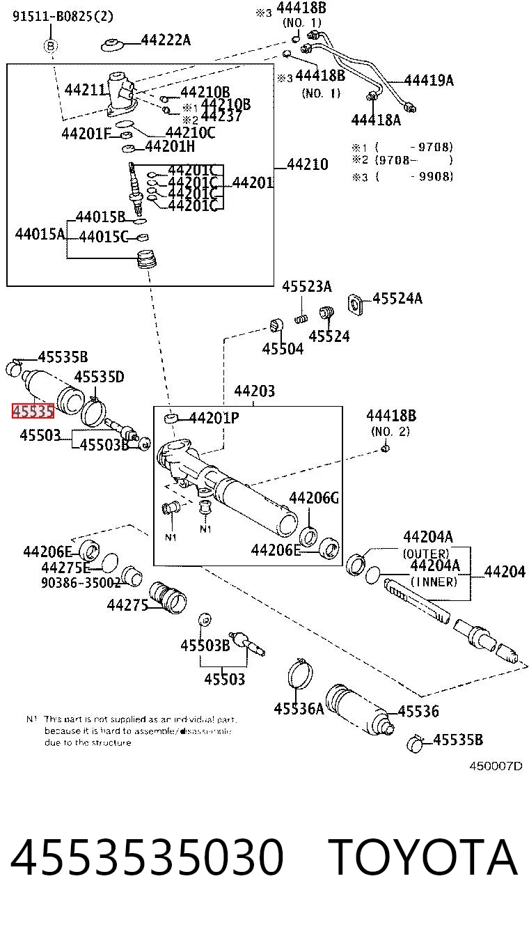4553535030 Toyota Bota de proteção do mecanismo de direção (de cremalheira)