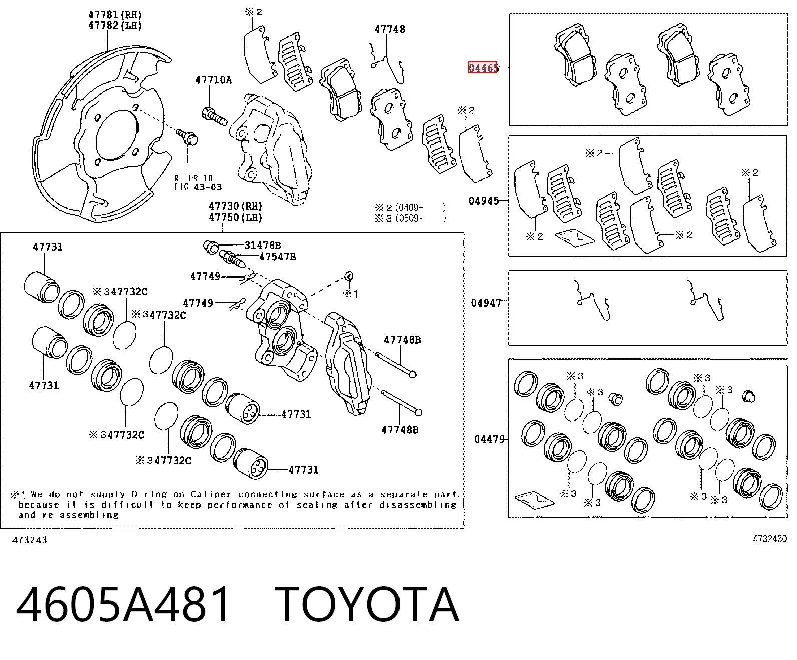 4605A481 Toyota Sapatas do freio dianteiras de disco