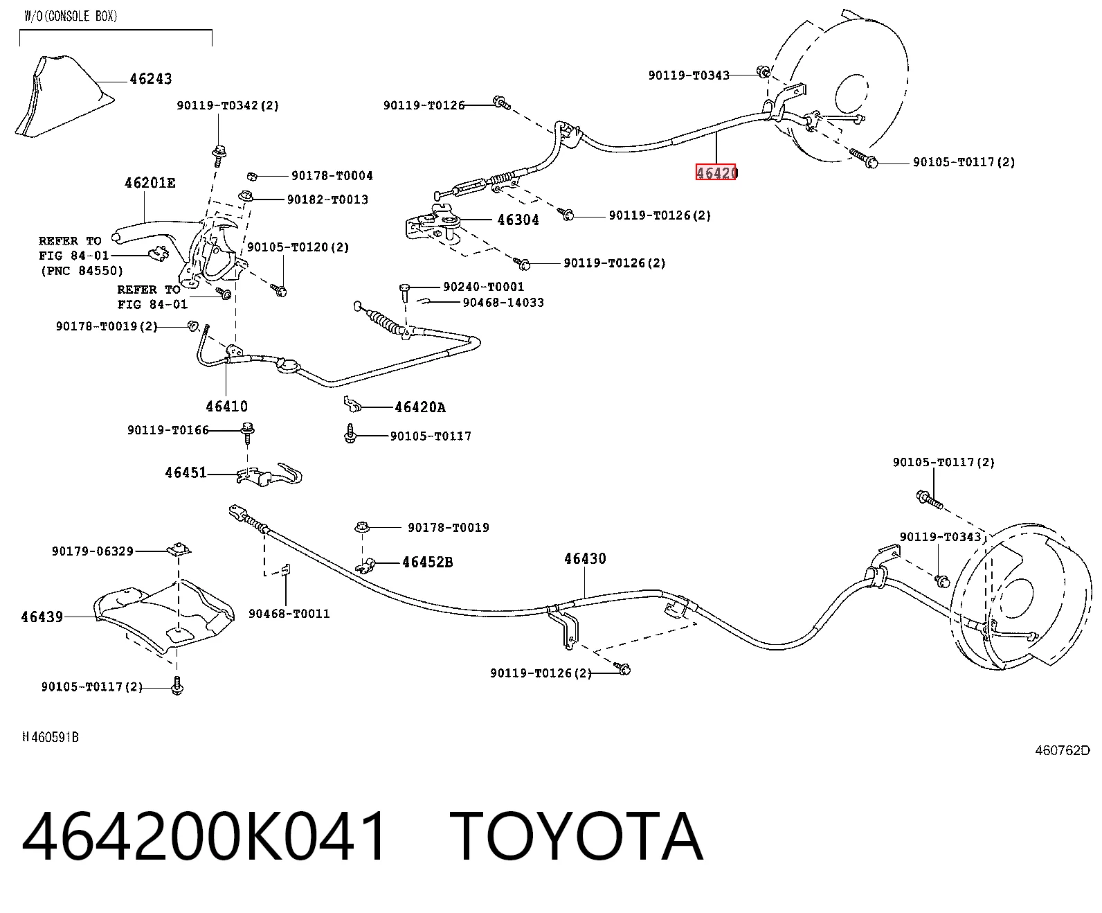 464200K041 Toyota Cabo do freio de estacionamento traseiro direito