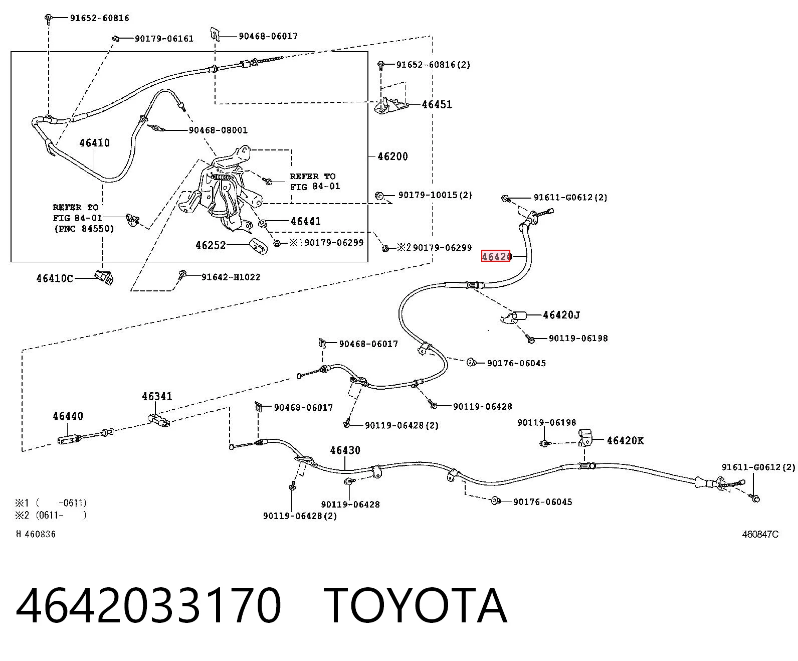4642033170 Toyota Cabo traseiro direito/esquerdo do freio de estacionamento