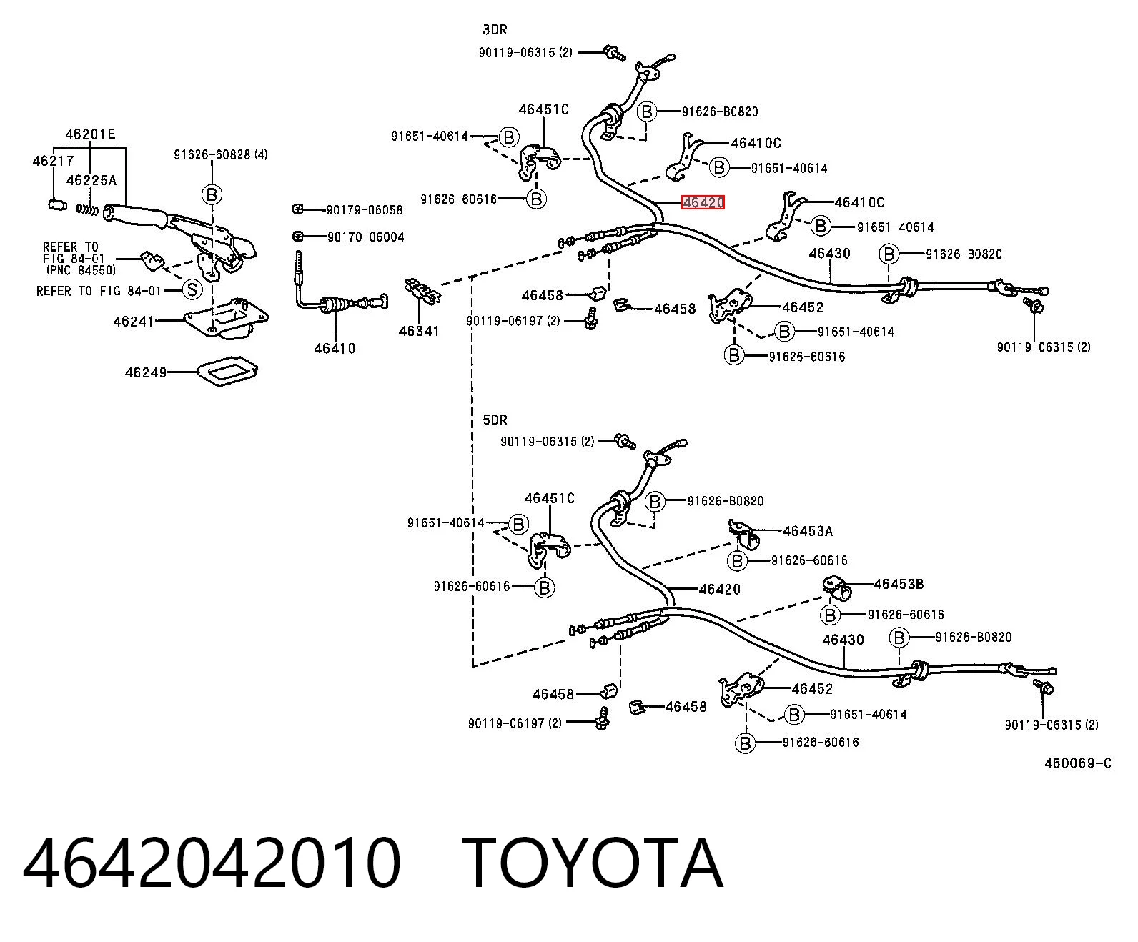 Cabo do freio de estacionamento traseiro direito para Toyota RAV4 I XA