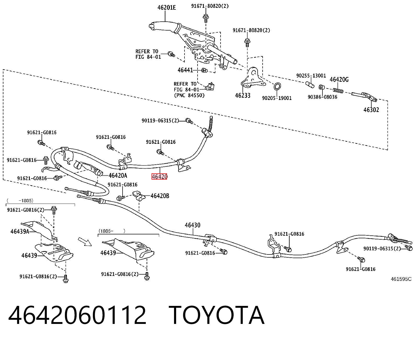 4642060112 Toyota Cabo do freio de estacionamento traseiro direito