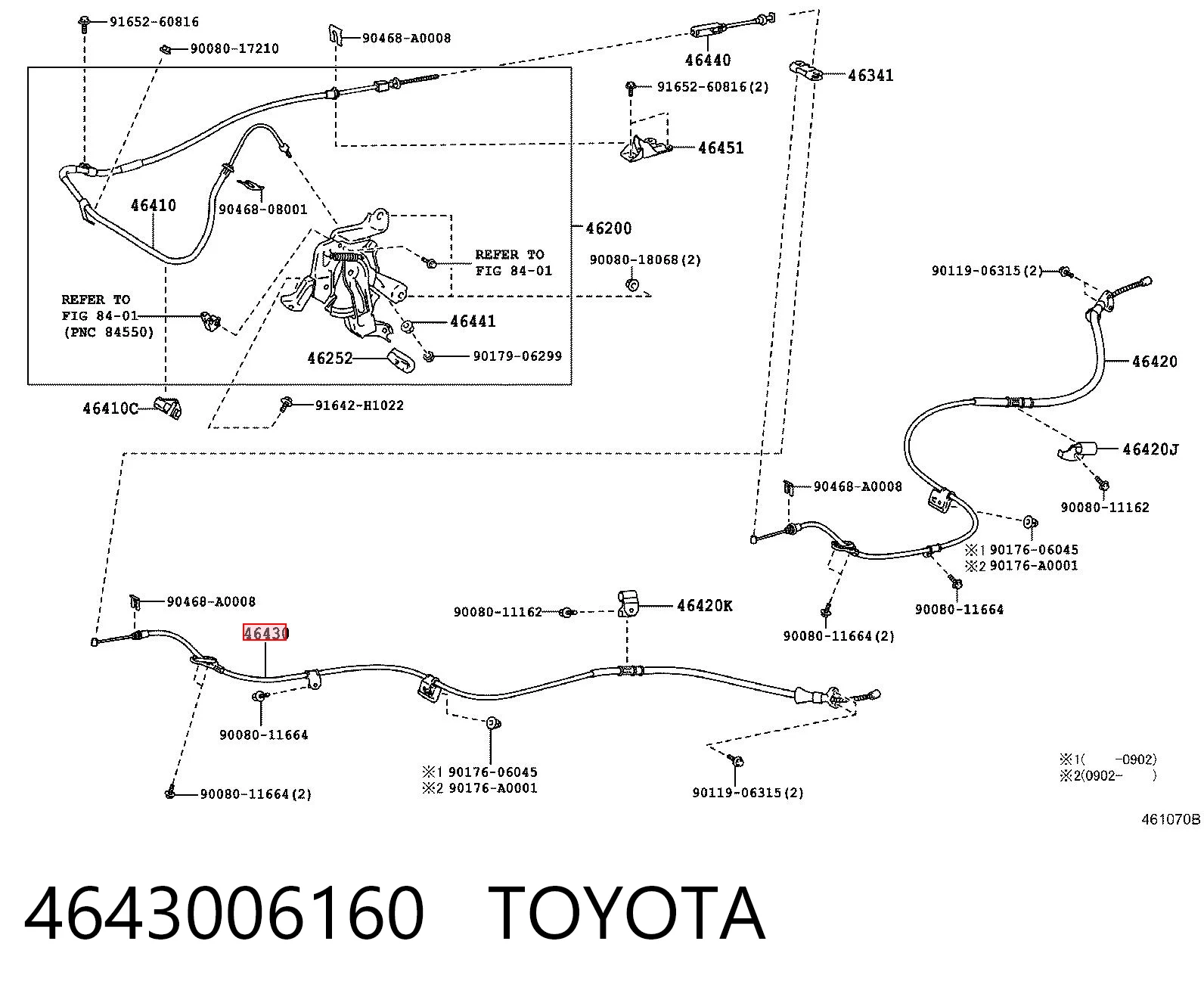 4643006160 Toyota Cabo do freio de estacionamento traseiro esquerdo