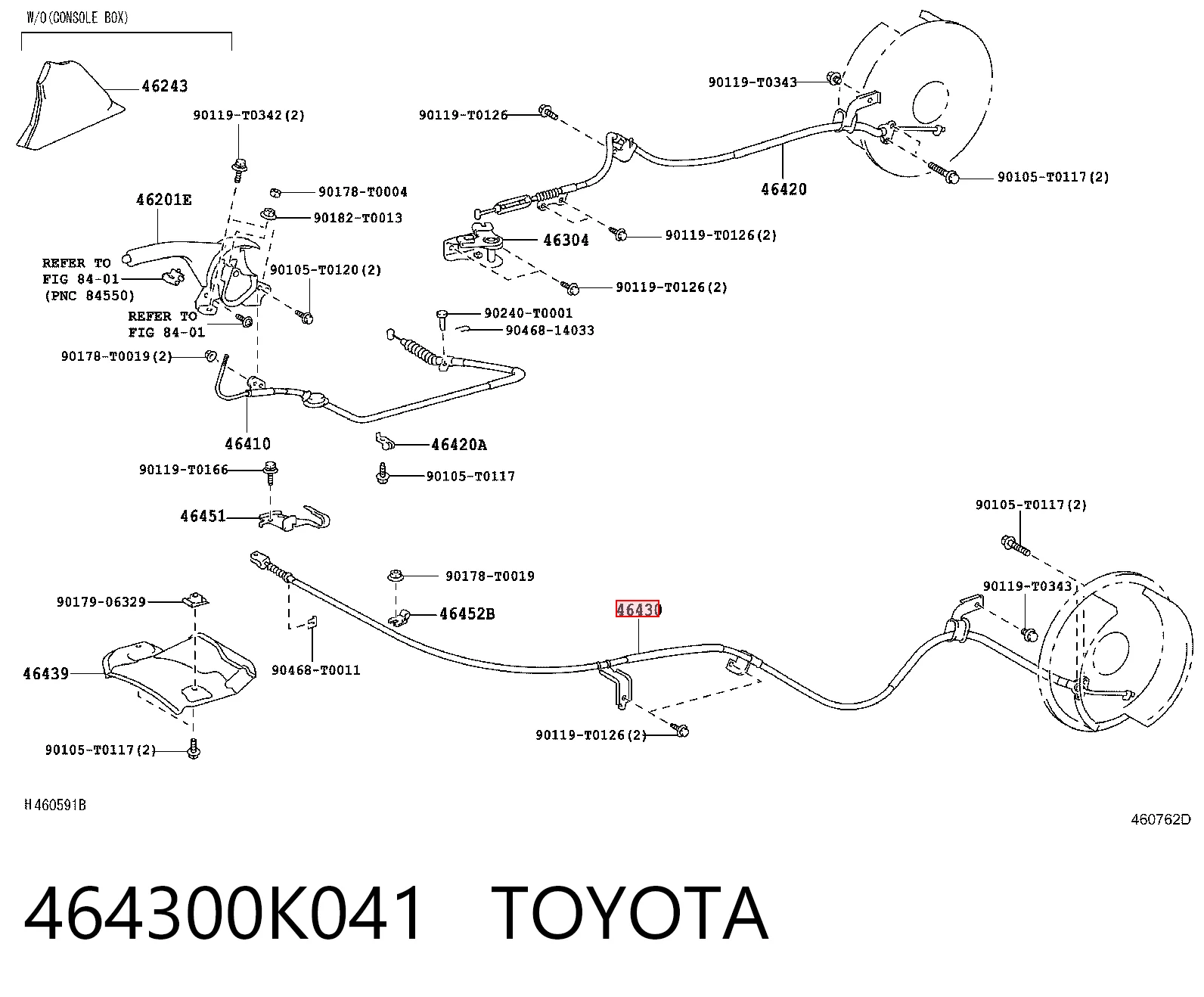 464300K041 Toyota Cabo do freio de estacionamento traseiro esquerdo