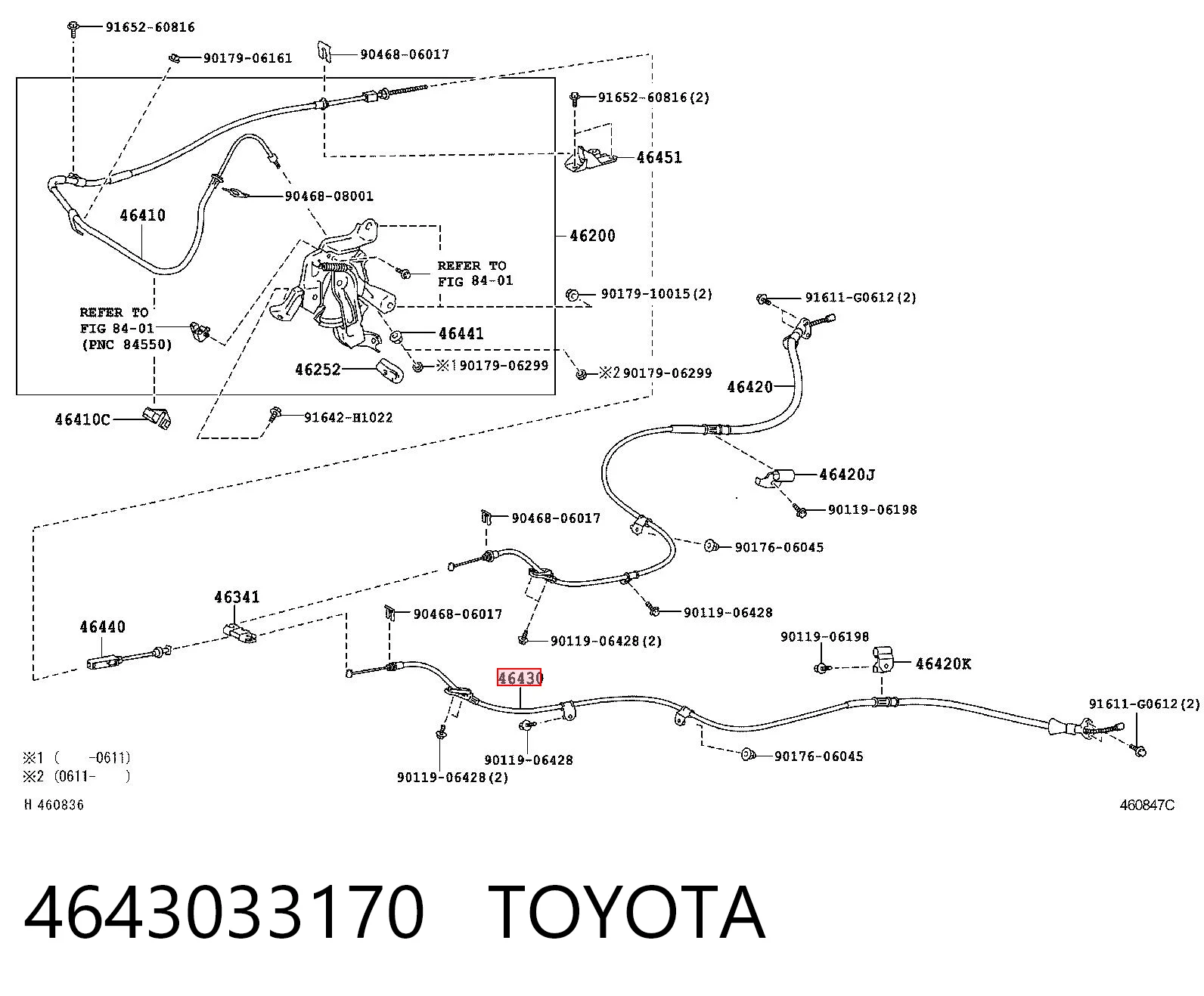 4643033170 Toyota Cabo do freio de estacionamento traseiro esquerdo