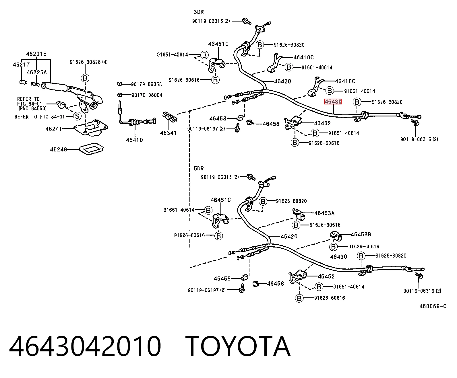 Cabo do freio de estacionamento traseiro esquerdo para Toyota RAV4 I XA