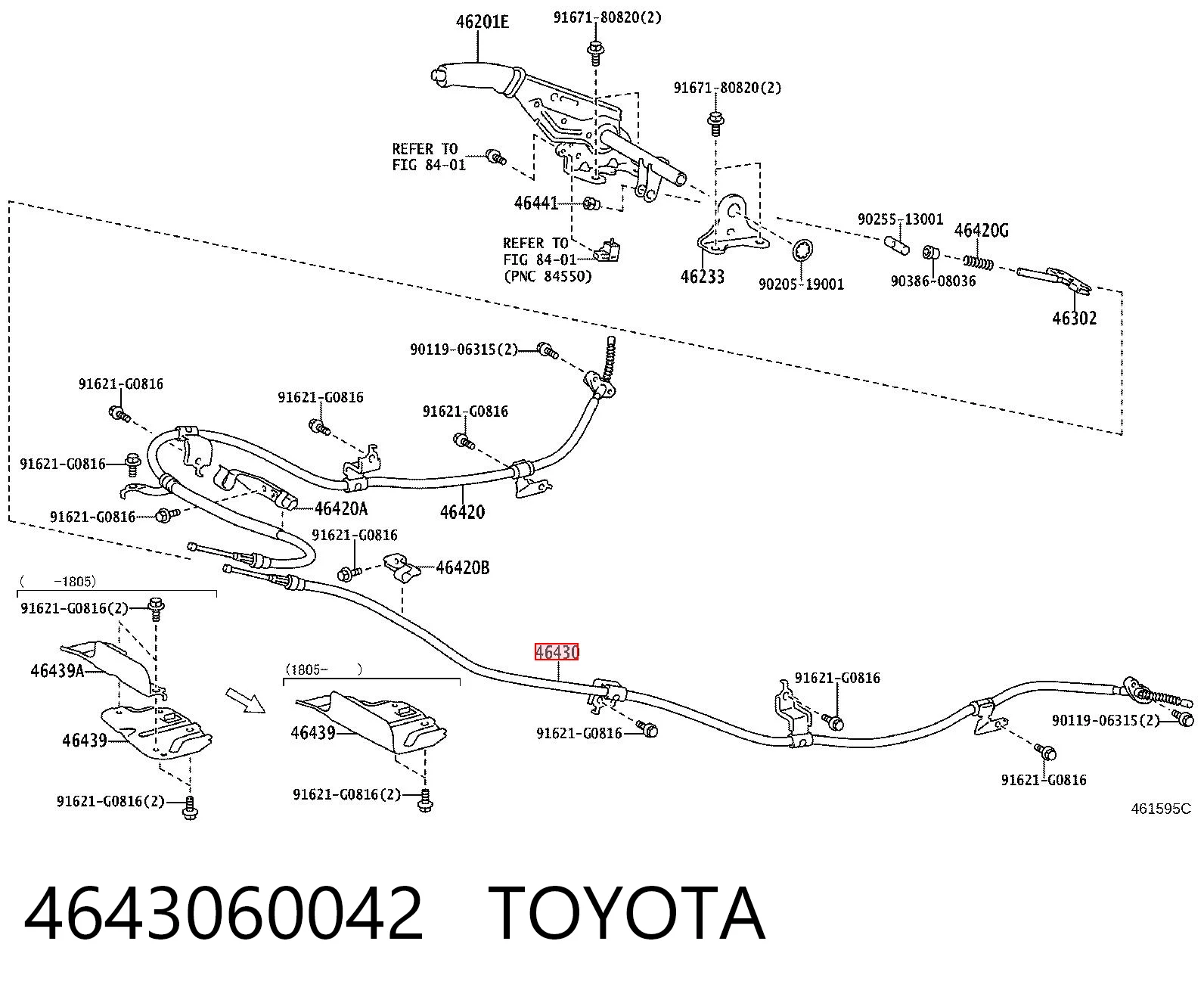 4643060042 Toyota Cabo do freio de estacionamento traseiro esquerdo